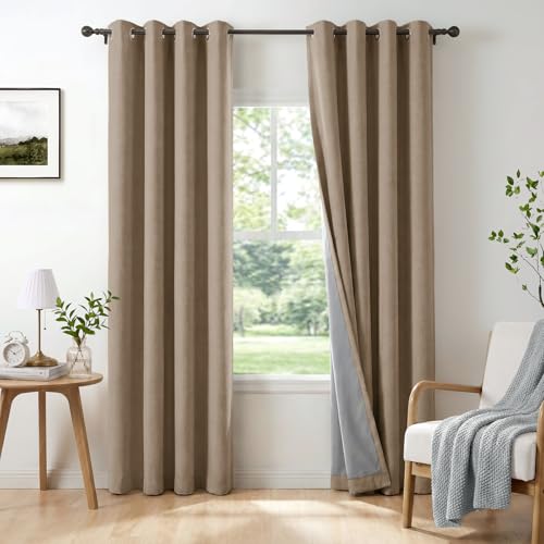 Image of Linen Textured Total Blackout Curtains 96 Inches Long, Copper Brown | 100% Blackout Shield Grommet Blackout Curtains for Bedroom, Thermal Insulated Drapes for Living Room, 50 inchW x 96 inchL, 2 Panels