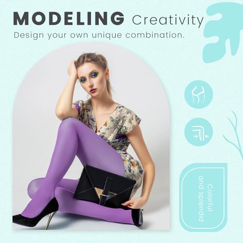 Image of 8 Pairs Solid Color Opaque Tights Set 8 Colorful Women's 80 Denier High Waist Footed Colored Pantyhose Legging Stocking