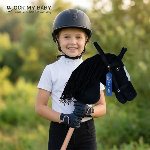 ROCK MY BABY Hobby Horse Plush Stuffed Stick Horse with Award Ribbon for Boys and Girls 3+ Fun Toys for Pretend Play (Black) CPC Certified
