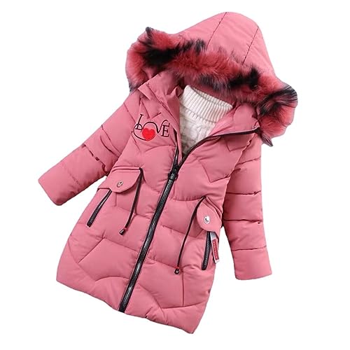Lengender 2023 Nueva Abrigo de Plumas Térmica de Otoño Invierno Chaqueta de Niña Abrigo Capucha Acolchado Piel de Viento (FR/ES, Números, 130, Regular, Rosa)