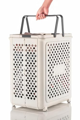 Image of Rajwadi Laundry Basket with Wheels and Handle, Plastic Foldable Laundry Hamper, Versatile Space Saving Collapsible Storage Basket /Laundry Bag for Laundry and Bathroom