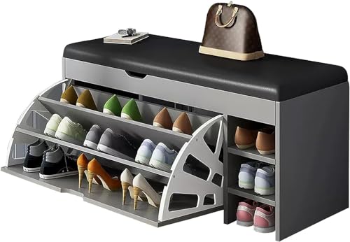 Banc à chaussures en bois à 3 niveaux avec coffre de rangement à rabat et coussin