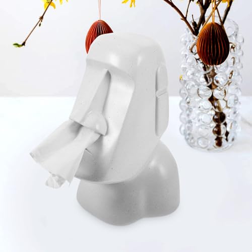 Boîte à mouchoirs Moai en résine design blanc de salon