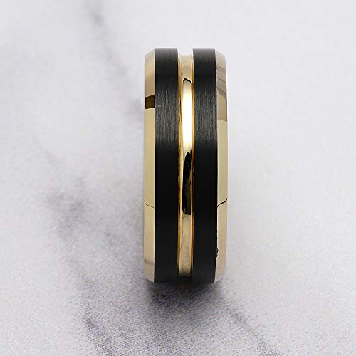 100S JEWELRY Engraved Personalized Tungsten Rings for Men's Wedding Bands Black Matte Gold Grooved Center Size 6-163