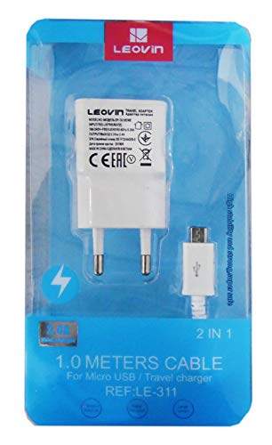 Leovin - Cargador USB 2,4 A blanco con cable micro USB de 1 metro