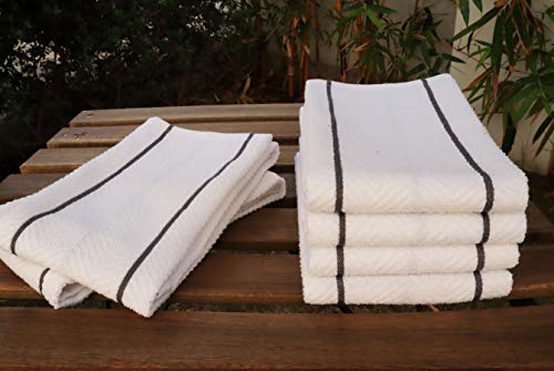 Toallas de cocina súper absorbentes, pack de 6 paños de algodón con tejido de espiga, carbón 7