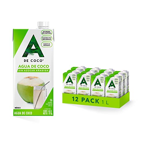 A de Coco, Agua de Coco 1L 100% NATURAL - Paquete de 12