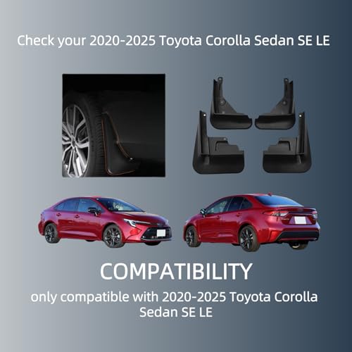 Image of Mud Flaps Splash Guards Compatible with Toyota Corolla Sedan SE LE 2020-2026, All Weather Exterior Accessories for 12th Gen Pre-Facelift Only