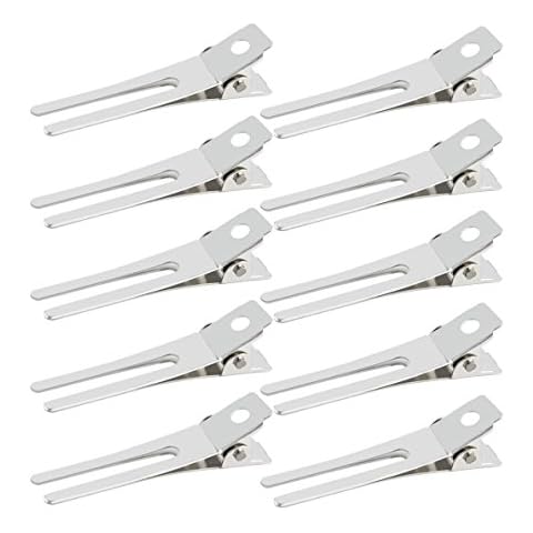 50pcs Hairdressing Double Prong Curl Clips, Wobe 1.8" Setting Section Hair Clips Metal Alligator Hairpins for Bow Great Pin Clip, Styling Salon, Barber (Silver) Cover