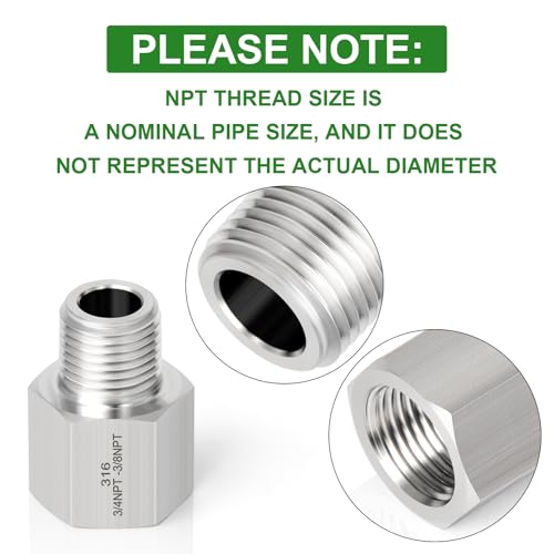 TAISHER 2PCS Forging of 316L Stainless Steel Pipe Fitting, Reducer Adapter, 3/8" NPT Male x 3/4" NPT Female, Reducing Pipe Adapter Fitting by TAISHER - Used condition - Image 4