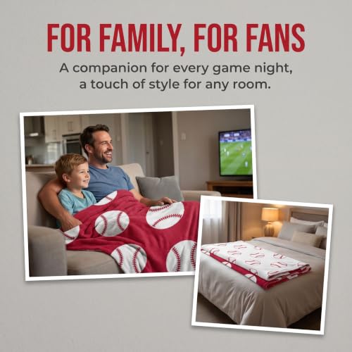 Image of Ultra Soft Cozy Happy Baseball Sports Knitted Throw Blanket Fluffy Microfiber Bed Blanket Lightweight Both Sides Blanket for Couch Sofa Bed Red