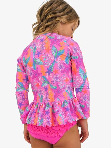 Image of RuffleButts Baby /Toddler Girls Scalloped Long Sleeve Rash Guard 2-Piece UPF50+ Sun Protected Swimsuit