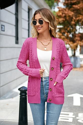 Image of Womens Cardigan Sweaters Cable Knit Sweater 2026 Fall Winter Chunky Open Front Button Down Coats with Pockets