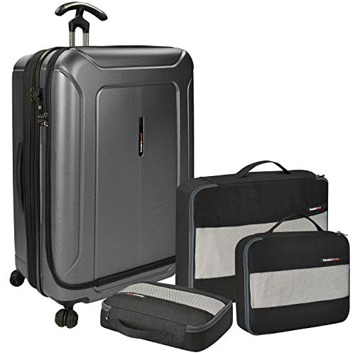 Traveler's Choice Barcelona Polycarbonate Spinner & Packing Cubes Luggage Set, Grey, Checked-Large 30-Inch