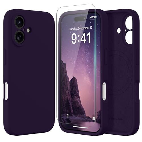 Image of Magnetic for iPhone 16 Plus Case, Compatible with MagSafe, [Full Camera Protection][Screen Protector] Silicone Shockproof Protective Phone Case for iPhone 16 Plus 6.7 inch, Deep Purple