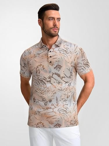 Image of Alex Vando Mens Golf Shirts Short Sleeve Breeze Quick-Dry Print Polo Shirt