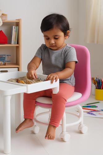 Image of The Tickle Toe Acrylic 360 Rotatable Chair | Mini Swivel Chair | High Resilience | Durable Backrest | Smart Wheels | Ideal for Adults & Kids | Pink