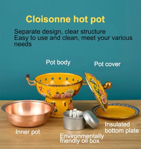 Olla tradicional de cobre cloisonné para fondue miniatura 4