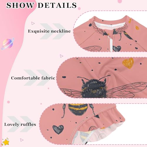 Girls One Piece Swimsuits Long Sleeve Swimsuit Zipper Bathing Suits Bee Honeycomb Dots3
