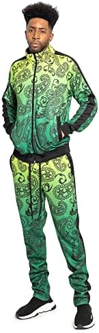 Men's Tiger Stripes Reflective Tape Track Suits 2 Piece Sweatsuit Set ST576 - Neon Yellow - X-Large - CC1I
