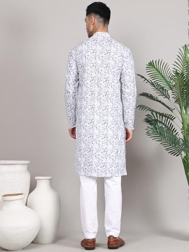 Image of Majestic Man Women's Cotton Regular Fit Casual Ethnic Motifs Printed Mandarin Collar Long Kurta