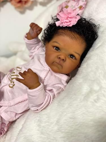Muñeca Reborn Bebé Negra de Silicona 18 pulgadas miniatura 5
