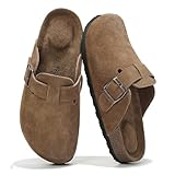 Project Cloud Genuine Leather Footbed Clogs for Women - Memory Foam Arch Support Slippers for Women - Trendy Slip-ons Women's Mules & Clogs Sandals (Benton,TanSuede, 9)