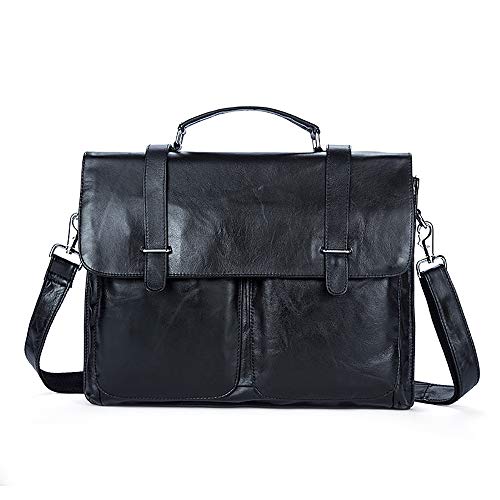 Herren-Handtaschen aus echtem Leder - 14-Zoll-Aktentasche aus weichem Leder - Kompatibel mit Notebook, Ultrabook, MacBook für Arbeit und Reisen, Black