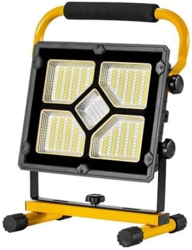 Prime Mart Portable LED Work Light with Solar Panel, Type-C Fast Charging, 360° Rotating Stand, Multi-Mode Lighting, Power Bank Function, Yellow and Black (FA-W878-1)