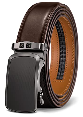 Image of KEMISANT Belt Men, Sliding Ratchet Belt Genuine Leather For Gift Mens Dress Pants Oxfords,Size Adjustable