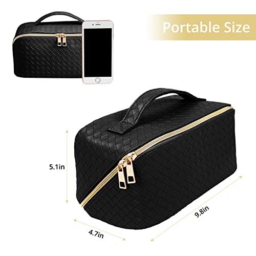 Baonmy Large Capacity Travel Cosmetic Bag - Makeup Bag,Portable Pu Leather Waterproof Cosmetic Bag For Women,Travel Makeup Bag Organizer With Handle And Divider Flat Lay Makeup Organizer Bag (Black) #TOP1