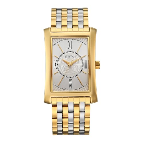 Image of Titan Regalia Allure Analog with Date and Silver White Dial Dual Tone Stainless Strap Watch for Men - 10046BM03