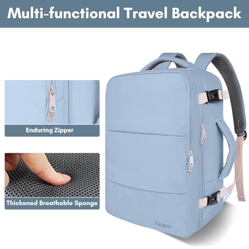 Image of Taygeer Laptop Backpack for Women, Cute Daypack for College Travel | TSA Approved Carry On Bag with 17.3 inch Laptop Compartment, Business Work Backpack for Travel Essentials, Powder Purple