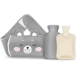 Aoreun wärmflasche mit bezug, Wärmeflasche aus Gummi mit Weichem Taillen-Bezug, wärmflasche gürtel Kinder, 3 Stück Bettflasche für Erwachsene,Warmwasserbeutel für Hals und Taille,Unterleib warm-Grau