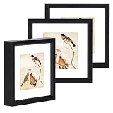 3x3 Picture Frame Set of 3, Black Metal Square Photo Frames with HD Glass, Fits 2x2 with Mat or 3 x 3 without Mat, Display for Wall and Table
