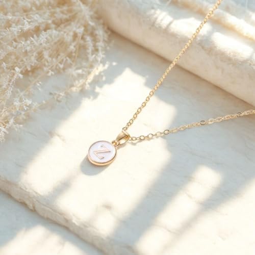 Image of Giftana Alphabet Locket with Chain, White Enamel Letter A-Z Pendant Necklace for Girls, Personalized Initial Name Gold Plated Pendant Necklace Gift for Girlfriend, Valentines Day Gifts for Woman