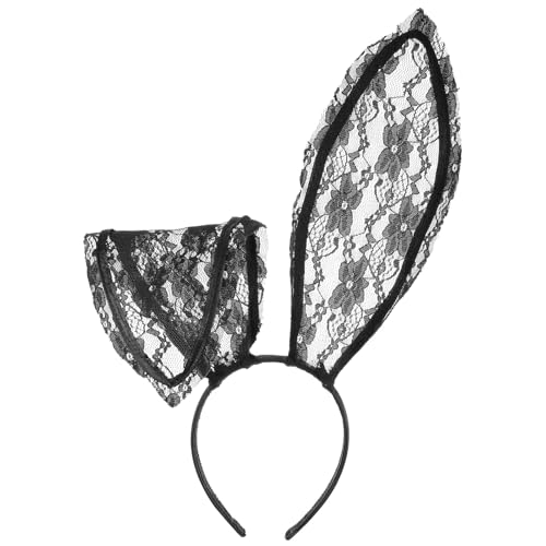 LLOUSSAK Lace Bunny Ears Headband Black Sexy Bunny Ears HairBand Rabbit Ears Headband Bunny Costume Hair Accessory for Women for Party Cosplay Masquerade