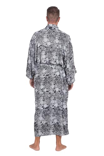 NOVICA Artisan Handmade Men's Rayon Batik Robe Black Patterned Clothing White Indonesia ' Midnight Stars'4