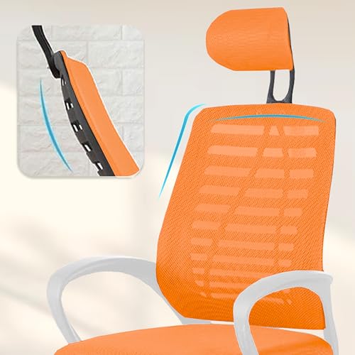 Image of Casa Copenhagen,Mesh Office Desk Chair,Rocking Ergonomic Computer Chair Adjustable High with Headrest and Comfortable Armrest Swivel - Orange & White Handle