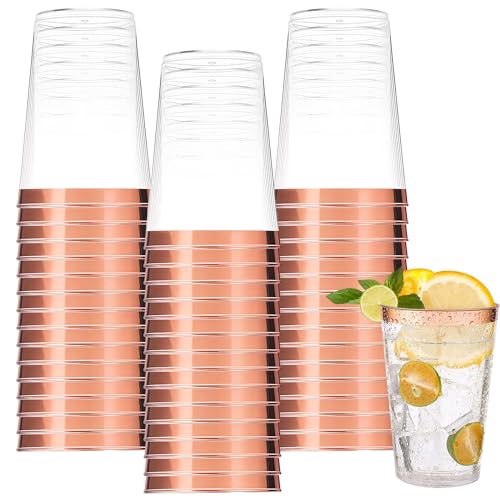 Lot de 60 gobelets de fête en plastique dur de 300 ml avec coupe en or rose, réutilisables, pour boissons, cocktails, cocktails, anniversaires, mariages