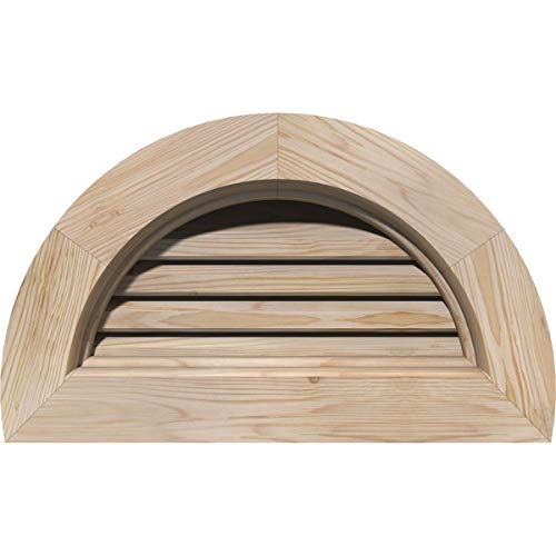 Rustic Wood Gable Vent w/Brick Mould Face Frame, 16"W x 08"H Half Round Gable Vent (21"W x 13"H Frame Size): Primed, Functional, Smooth Pine