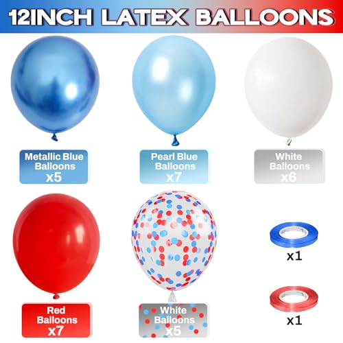 Image of Red White Blue Balloons, Memorial Day Patriotic 250th Anniversary USA Blue Red Latex Helium Balloon for Patriotic 4th of July Independence Day Baseball Birthday Graduation Party Decorations