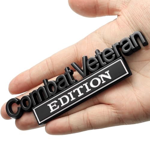 Image of Car Emblem for Combats Veteran Edition with 2 Adhesives, 3D Badge Decal for Trucks, Metal Stickers Replacement Compatible with Universal Vehicle, Veteran Gifts for Men (Black & White)