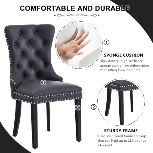 Image of Leather Dining Chairs, Upholstered Dining Room Chairs, Black, Set of 4