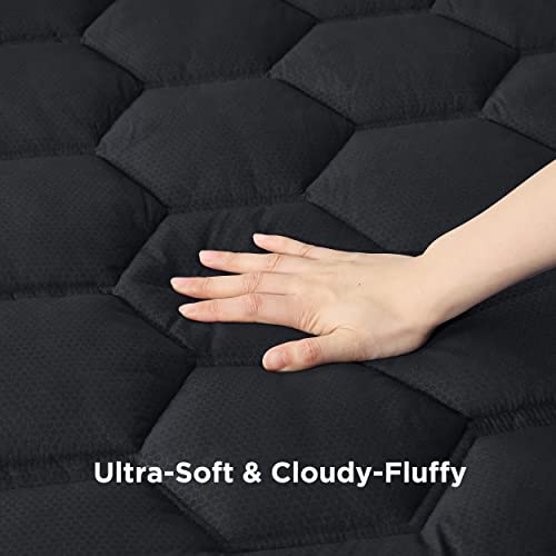 Bedsure Black Queen Mattress Pad - Quilted Fitted Mattress Topper Protector with 8-21 Inches Deep Pocket, Noiseless Breathable Bed Cover Padded, Machine Washable, Black, 60x80 Inches