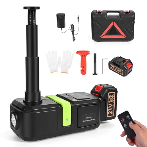 GJCrafts Gato eléctrico para coche de 21 V, dispositivo de elevación de 5 T con batería de 4000 mAh, símbolo de advertencia y luz LED, altura de elevación de 150-540 mm, adecuado para automóviles, SUV