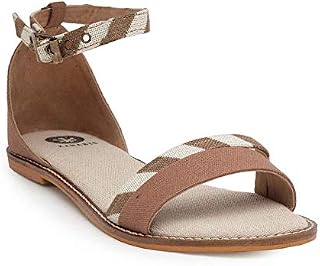 KANABIS Linen Lines Sandals-Brown Price In India