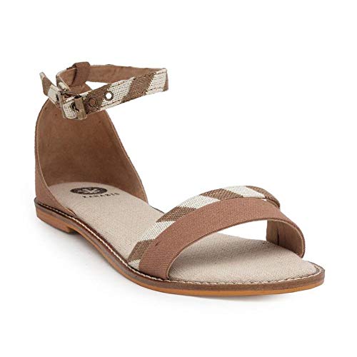 KANABIS Linen Lines Sandals-Brown