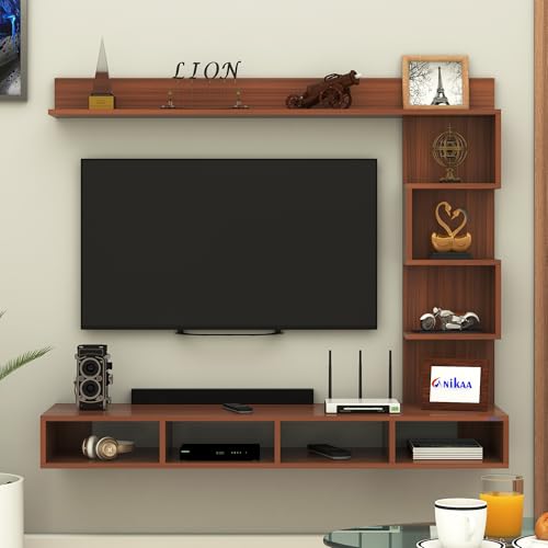 Image of Anikaa Laura Engineered Wood Wall Mount TV Unit /TV Stand /TV Cabinet /TV Entertainment Unit /Set Top Box Stand (Ideal for 43 Inch) (D.I.Y) (Walnut)
