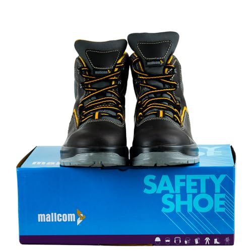 Image of Mallcom Ontilla Black Safety Shoes for Men, Brown Nubuck Suede Leather, High Ankle Safety Boot with Steel Toe, Injected Double Density PU Sole, Light Weight, Comfort & Slip Resistance, Size- 5UK-12UK
